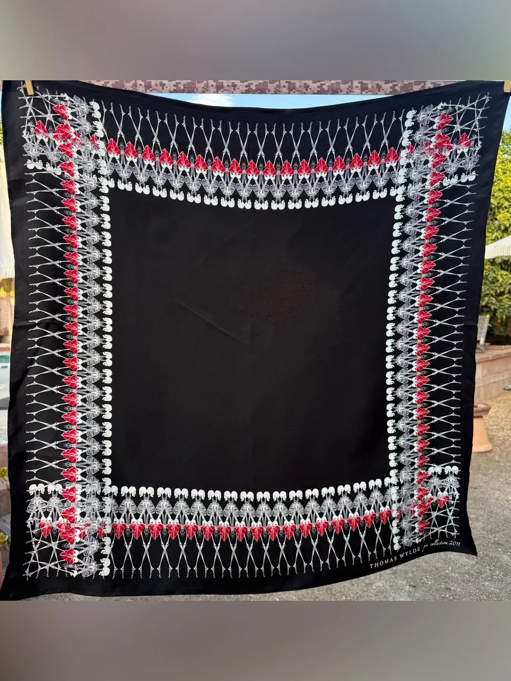 Repurposed handmade silk twill scarf.